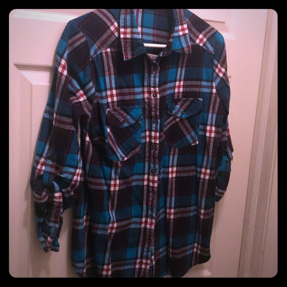 Plaid button down flannel with lace back
